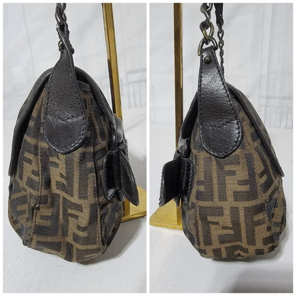 Authentic Fendi Tobbaco Zucca Canvas and Leather B Bis Hobo Shoulder Bag…